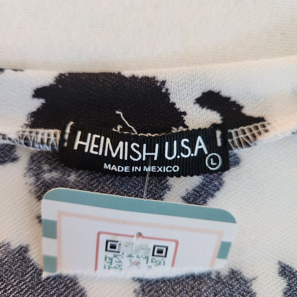 Heimish U.S.A. Black & White Cow Print V-Neck Short Sleeve Top Rodeo Ranch - Picture 5 of 9